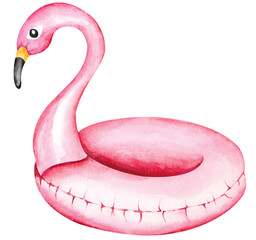 Flamingo rubber ring.Painted with watercolor.Inflantable Rubber Pink Flamingo.