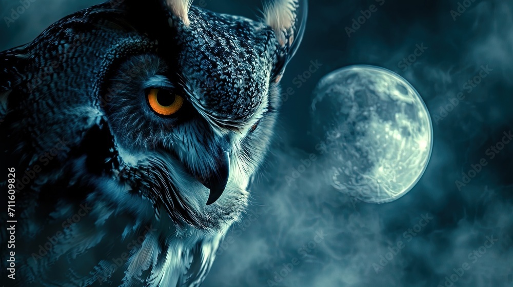 Canvas Prints Owl with Moon Background