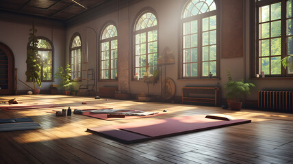 Tranquil Yoga Studio with Calming Decor and Natural Elements
