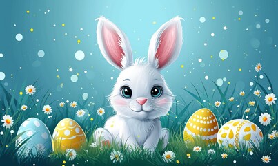 Easter greeting card with blue background.