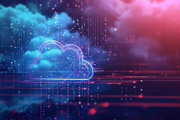 Obraz premium Digital cloud graphic with neon lights on a dark background