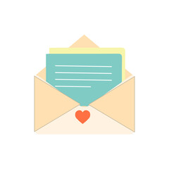 Letter envelope with paper document vector illustration. Closed, open with a message e-mail envelopes. Set mailbox vector icons in flat style.