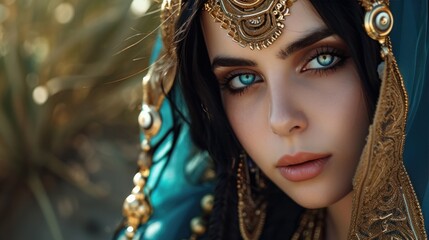 Woman in the Goddess Ancient Persian Empire Beauty Style - Beautiful Goddess Girl Background created with Generative AI Technology - obrazy, fototapety, plakaty