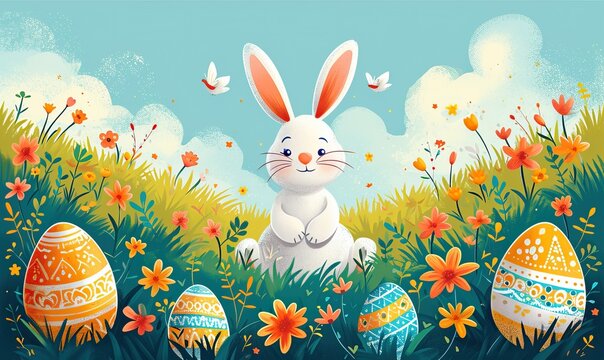 Easter greeting card with blue background.