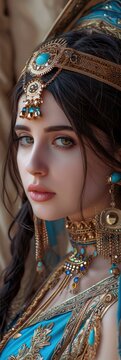 Woman in the Goddess Ancient Persian Empire Beauty Style - Beautiful Goddess Girl Background created with Generative AI Technology