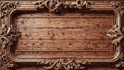 old wooden frame in baroque style, luxurious with ornaments and carvings on wood. ancient precious and exquisite. royal frame