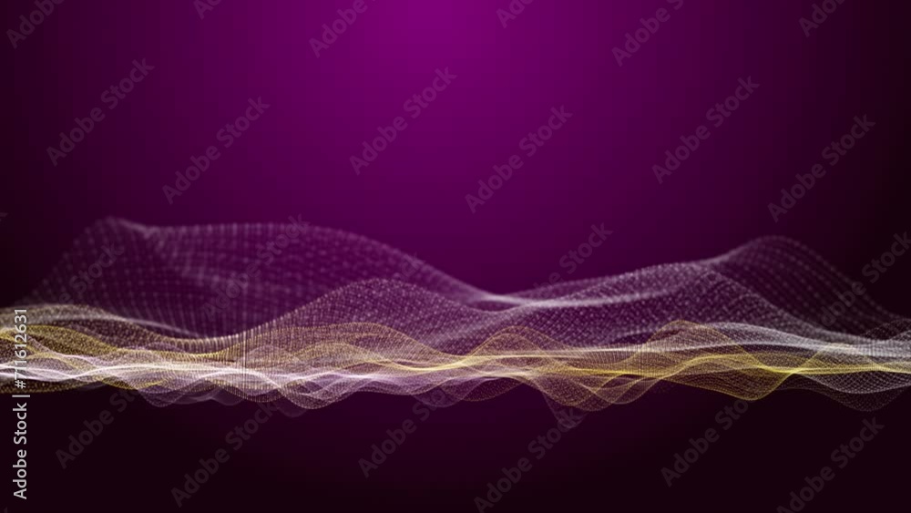 Poster fantastic video animation with particle wave object in slow motion and space for text, 4096x2304 loo