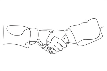 Continuous line drawing of handshake. Handshaking of business partners drawn by one single line. Vector illustration.