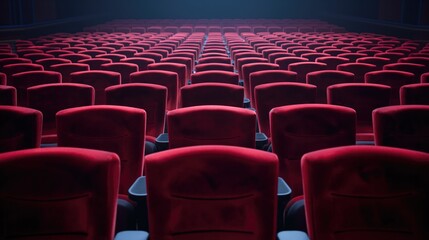  Movie theatre. Empty cinema hall with red seats.