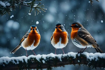 Write a descriptive piece capturing the tranquility of a snowy landscape as a robin perches gracefully on a branch, adding a touch of warmth to the winter scene.