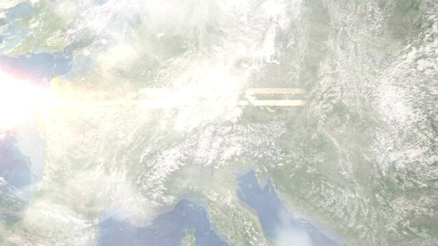 Zoom in from space and focus on Weilheim, Germany. 3D Animation. Background for travel intro. Elements of this image furnished by NASA.