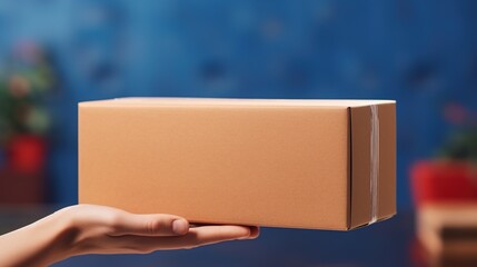 Hand holding a cardboard box on isolated background. Blank cardboard box with copyspace for text.