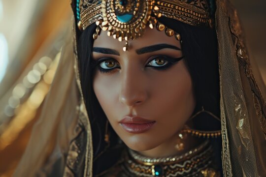 Woman in the Goddess Ancient Persian Empire Beauty Style - Beautiful Goddess Girl Background created with Generative AI Technology