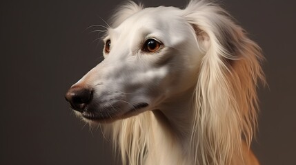 Obraz na płótnie Canvas Portrait of greyhound on isolated background. White saluki dog in isolated background.