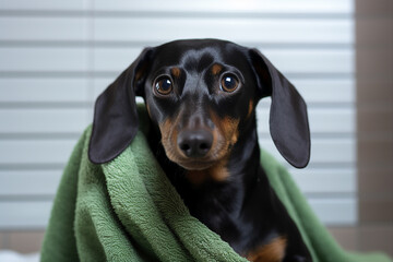 AI generated image of funny dog on massage in spa center