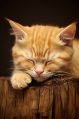 One close-up sleeping kitten on studio background.