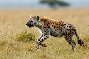 Hyene Running In Savana