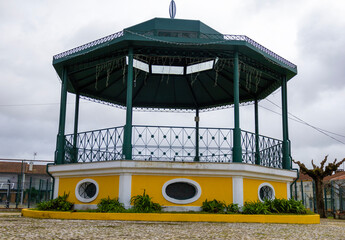 Music bandstand in a small square in a Portuguese village - obrazy, fototapety, plakaty
