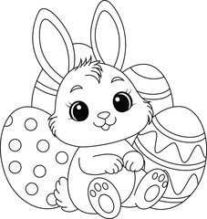Kawaii Easter Bunny with easter eggs coloring page 