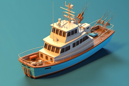 3d rendering isometric style fishing boat