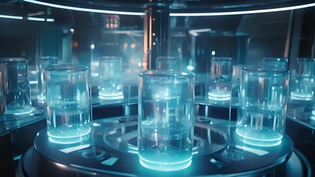 A laboratory filled with glowing tubes and hightech equipment, as scientists work tirelessly to harness the potential of stem cells and unlock the secrets of futuristic medicine.