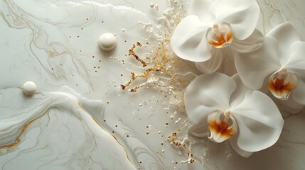 White orchid flowers background. Spa and wellness concept.