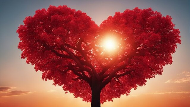 heart in the sky red heart shaped tree sunset 