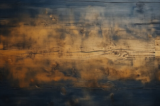 Rustic Americana Elegance with Dark Gold and Indigo Hued Wooden Texture Spontaneous Scratched Markings and Metallic Rotations on an Eroded Surface