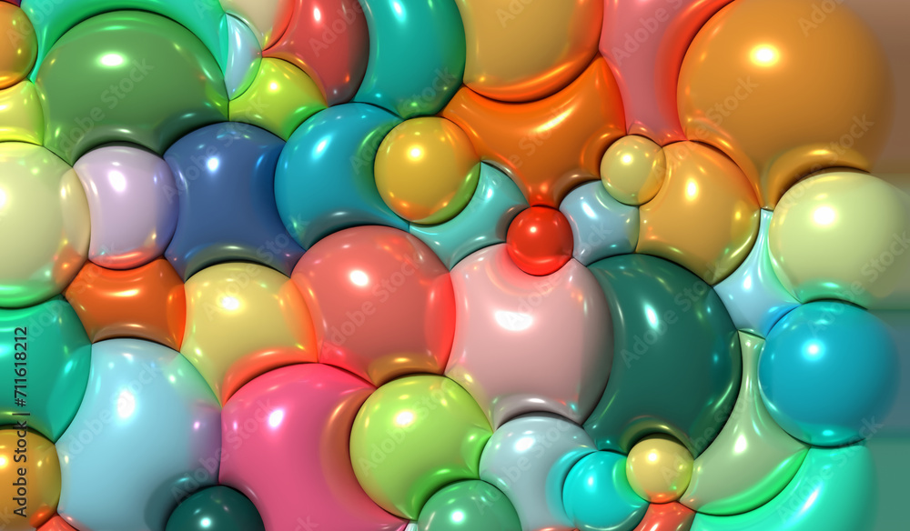 Poster background with circles, inflated shapes. 3d rendering illustration
