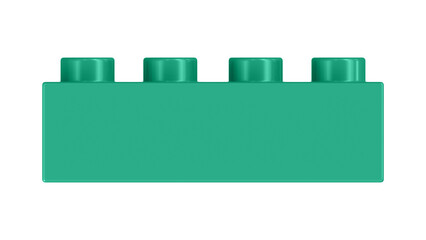 Jungle Green Block Isolated on a White Background. Close Up View of a Plastic Children Game Brick for Constructors, Front View. High Quality 3D Rendering with a Work Path. 8K Ultra HD, 7680x4320