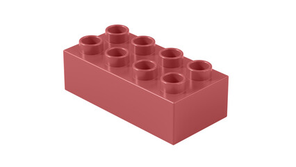 Redwood Plastic Lego Block Isolated on a White Background. Children Toy Brick, Perspective View. Close Up View of a Game Block for Constructors. 3D Rendering. 8K Ultra HD, 7680x4320, 300 dpi