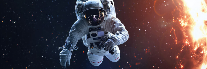 banner of astronaut floating in space
