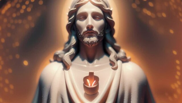 Statue Jesus Christ background animation. Seamless loop. AI generated