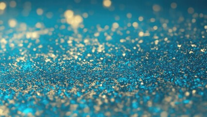 Abstract Cyan, Blue and Golden glitter lights Gold glitter dust texture dark background