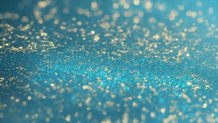Abstract Cyan, Blue and Golden glitter lights Gold glitter dust texture dark background