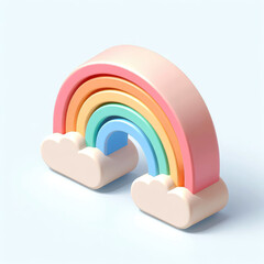 Fototapeta premium Rainbow Icon with Two Clouds. 3D Cartoon Clay Illustration on a light background.