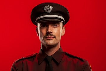 Young man woman working as police officer or cop closeup portrait blurred city background Generative AI