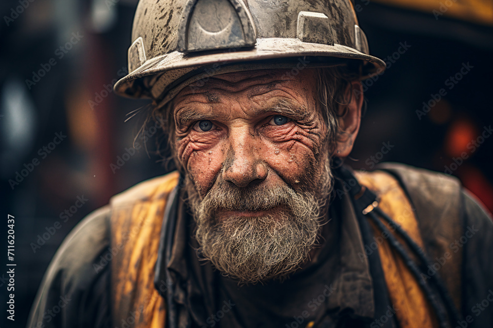 Poster generative ai image of man dressed in work overalls and a hard hat in mine