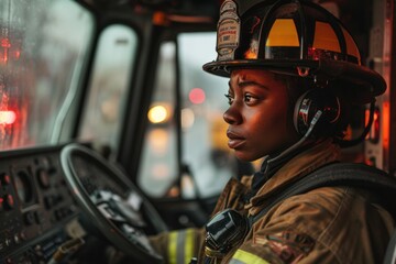 Side view of black female firefighter