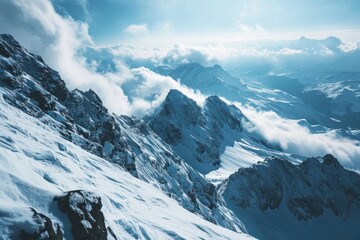 Fototapeta na wymiar A cloudy view of the Swiss Alpine range in Titlis, Switzerland.