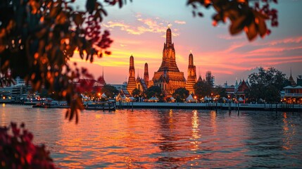 Fototapeta na wymiar Wat Arun is a Buddhist temple in the Bangkok Yai District, Bangkok, Thailand. Wat Arun is one of the famous sunset landmark temples in Bangkok. Giant in front of Wat Arun Church