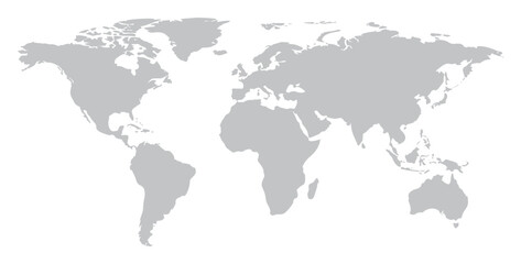 Gray world map on isolated background. Similar gray world map for infographic. Vector illustration.
