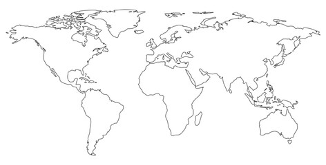 World map on isolated background. Blank outline map of World. Vector illustration - obrazy, fototapety, plakaty