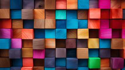 colorful wooden cubes background. 3d rendering, 3d illustration.