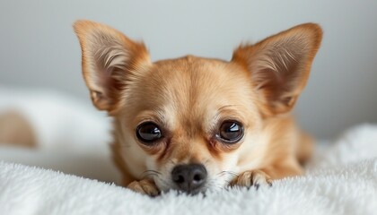 Capture the tiny yet elegant presence of a Chihuahua, showcasing the breed's grace and personality against a simple white setting