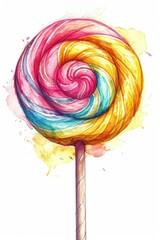 Colorful lollipop on a white background. Watercolor illustration