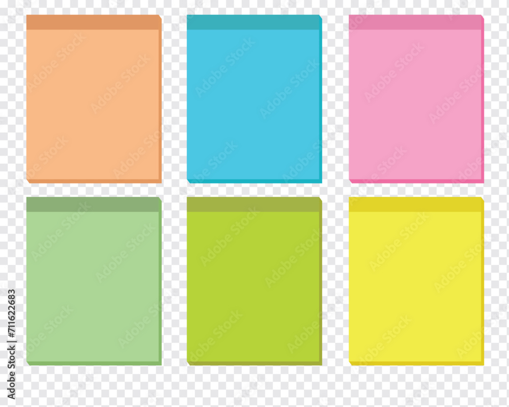 Poster sticky notes set. multicolored sticky notes isolated on transparent background. colored paper set.