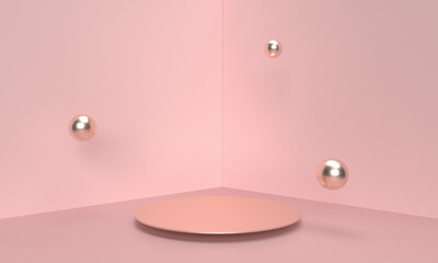 3D pink background with product podium and gold.