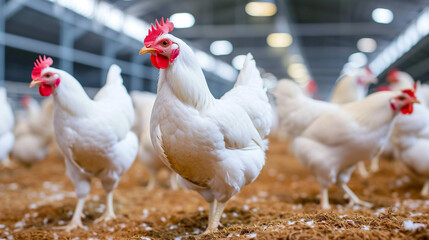Fototapeta premium close up white chicken in poultry farm