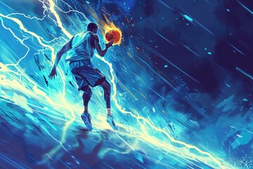 dynamic scene of a basketball player in dynamic lighting 
